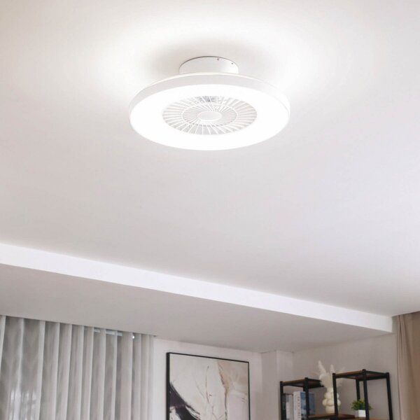 Lindby Smart LED тавански вентилатор Paavo, бял, тих, Tuya, Затъмняване, Бял, Дневна/трапезария, Пластмаса, Модерен