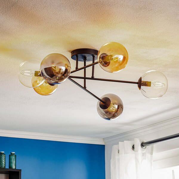 EMIBIG LIGHTING Таванна лампа Glassy, черна, графит/кехлибар/прозрачна, 6-крил., Затъмняване, Черен, Дневна/трапезария, Стъкло, Модерен