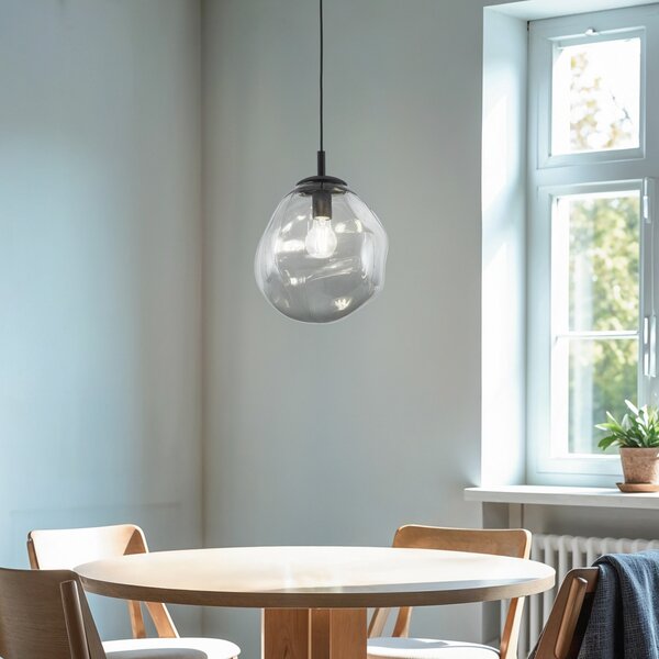 TK Lighting Sol Мини висящо осветление, стъкло, Ø 25 cm, черно/графитно сиво, Затъмняване, Прозрачен, Дневна/трапезария, Стъкло, Модерен