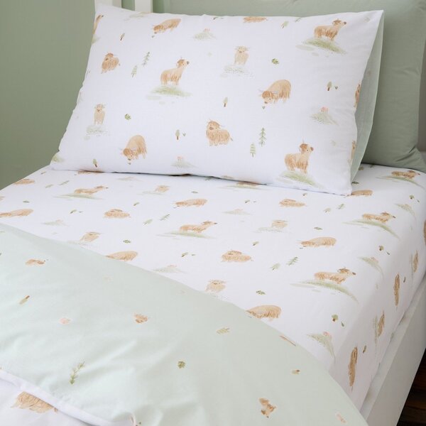 Бял еластичен памучен детски чаршаф за детско креватче 70x140 cm Mini Moo Cow – Bianca