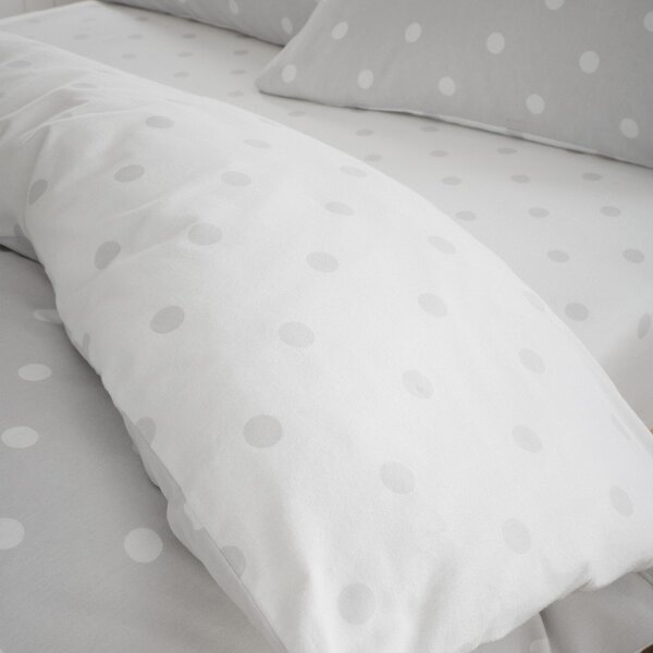 Бял-сив еластичен фланелен чаршаф 150x200 cm Polka Dot – Catherine Lansfield