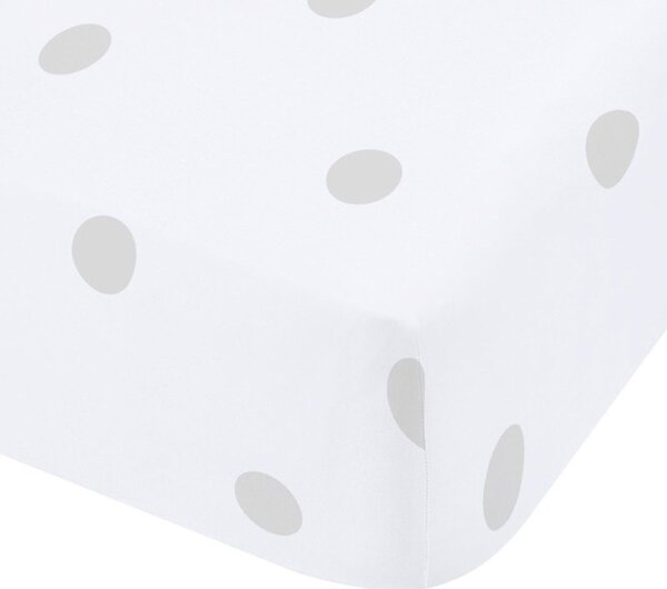 Бял-сив еластичен фланелен чаршаф 150x200 cm Polka Dot – Catherine Lansfield
