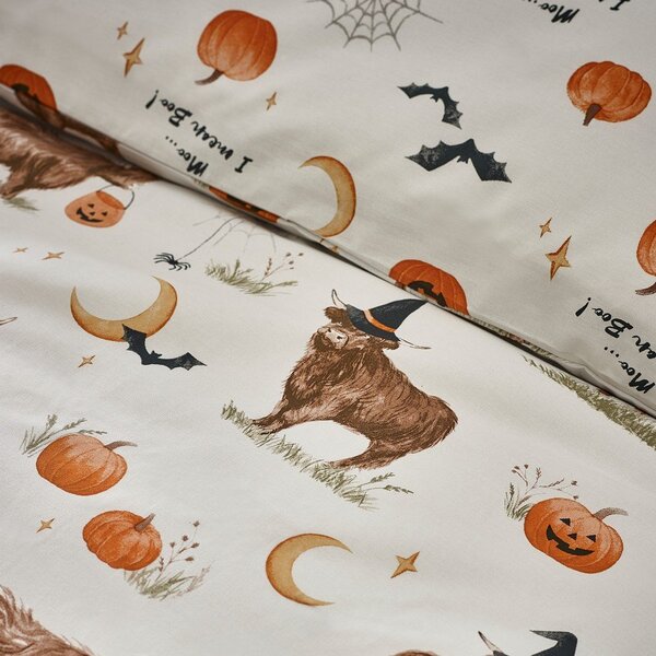 Сиво-бежово единично спално бельо 135x200 cm Halloween Highland Cow – Catherine Lansfield