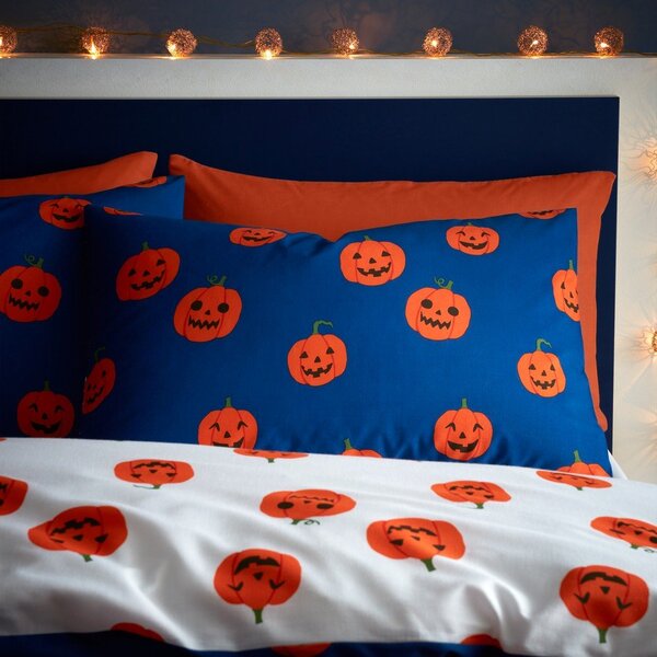 Синьо -оранжево единично спално бельо 135x200 cm Halloween Pumpkins – Catherine Lansfield