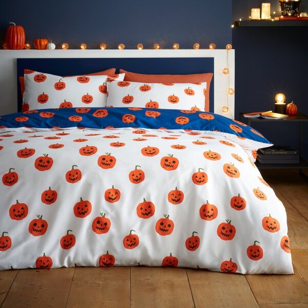 Синьо -оранжево единично спално бельо 135x200 cm Halloween Pumpkins – Catherine Lansfield