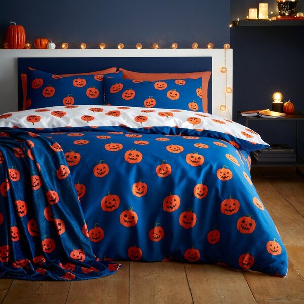 Синьо -оранжево единично спално бельо 135x200 cm Halloween Pumpkins – Catherine Lansfield