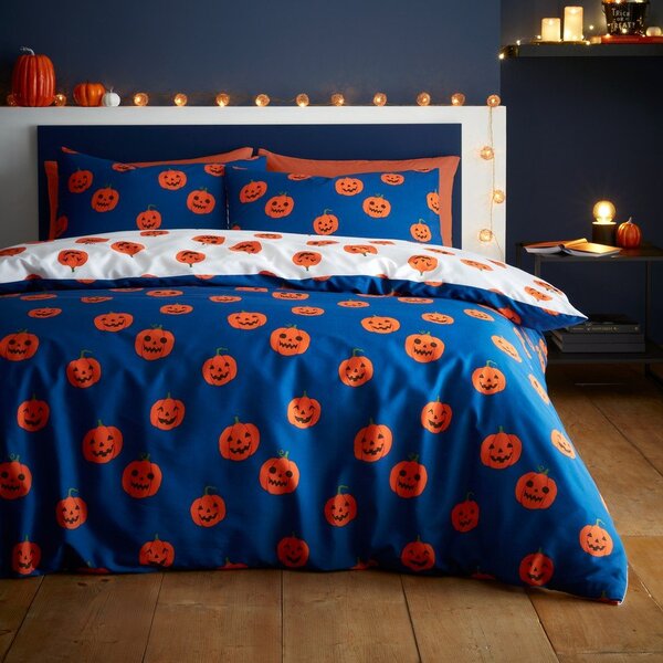 Синьо -оранжево единично спално бельо 135x200 cm Halloween Pumpkins – Catherine Lansfield