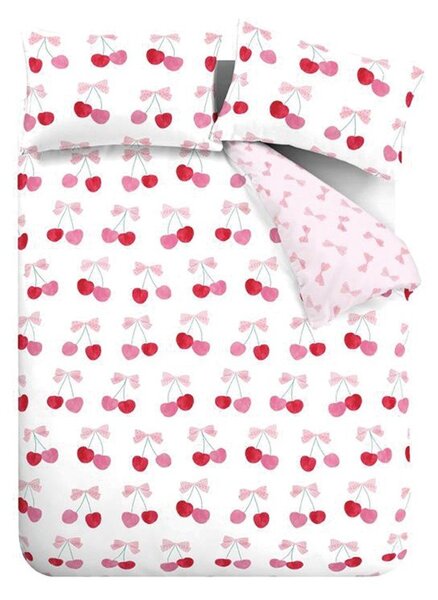 Бяло-розово единично спално бельо 135x200 cm Cherries and Bows – Catherine Lansfield