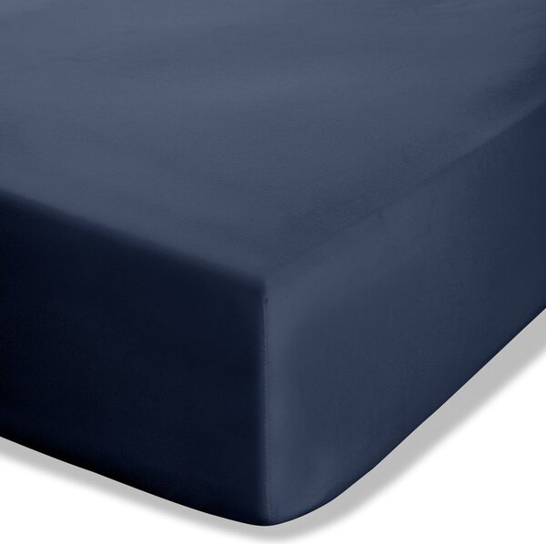 Тъмносин еластичен чаршаф от перкал 150x200 cm Easy Iron Percale – Catherine Lansfield
