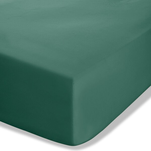 Тъмнозелен еластичен чаршаф от перкал 90x190 cm Easy Iron Percale – Catherine Lansfield