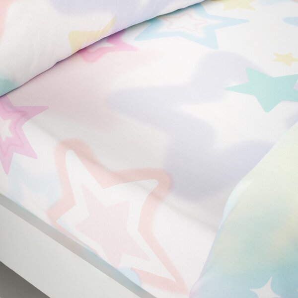 Бялo-розов еластичен двоен детски чаршаф 135x190 cm Ombre Stars – Catherine Lansfield