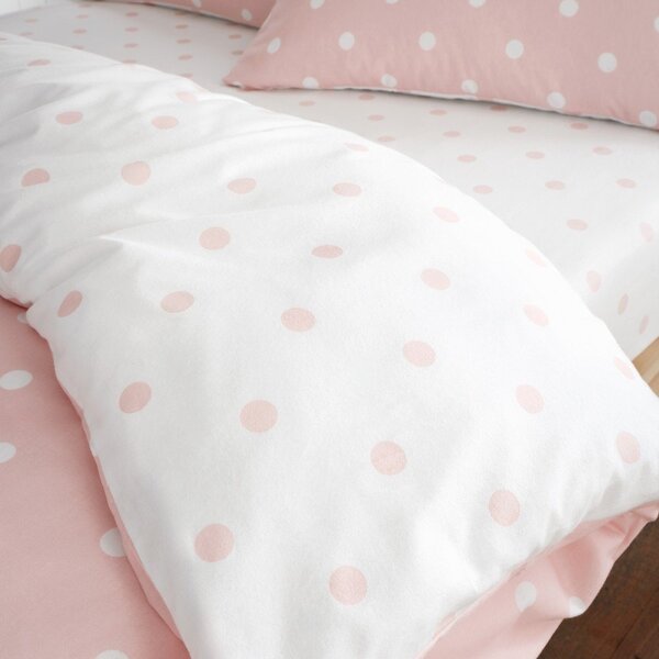 Бялo-розов еластичен фланелен чаршаф 135x190 cm Polka Dot – Catherine Lansfield
