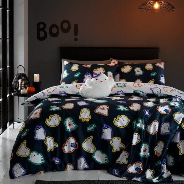 Черно одеяло с хелоуински мотив от микроплюш 130x170 cm Halloween Ghosts – Catherine Lansfield