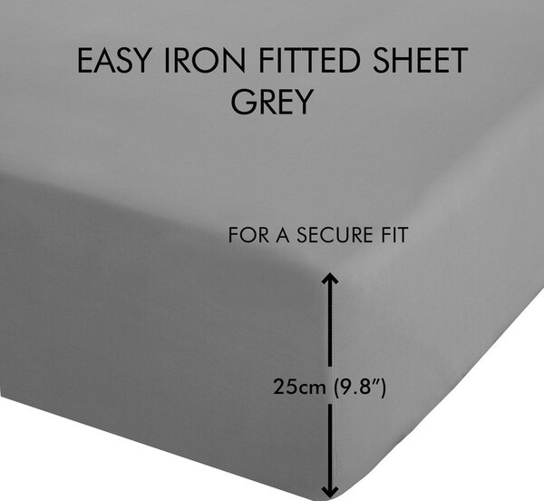 Сив еластичен чаршаф от перкал 90x190 cm Easy Iron Percale – Catherine Lansfield