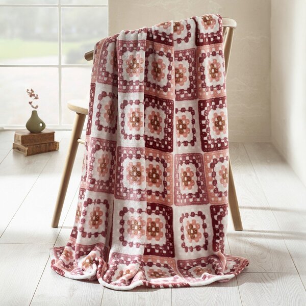 Розово одеяло от микроплюш 130x170 cm Crochet Print – Catherine Lansfield