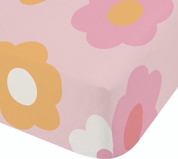 Розов еластичен единичен детски чаршаф 90x190 cm Retro Daisy – Catherine Lansfield