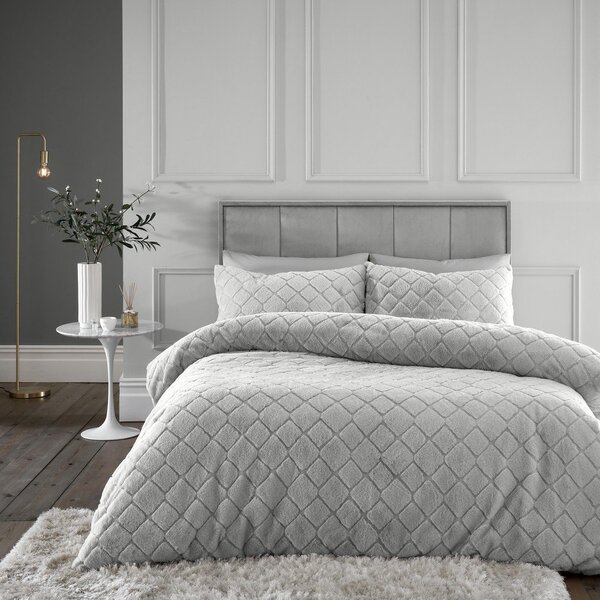 Сиво единично спално бельо от микроплюш 135x200 cm Cosy Diamond – Catherine Lansfield