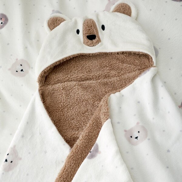 Кафяво-кремаво детско одеяло с качулка от микроплюш 90x125 cm Cosy Bear – Catherine Lansfield