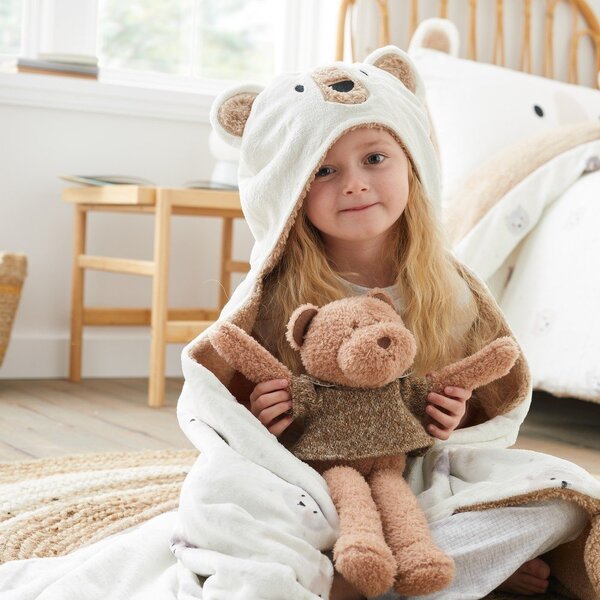 Кафяво-кремаво детско одеяло с качулка от микроплюш 90x125 cm Cosy Bear – Catherine Lansfield