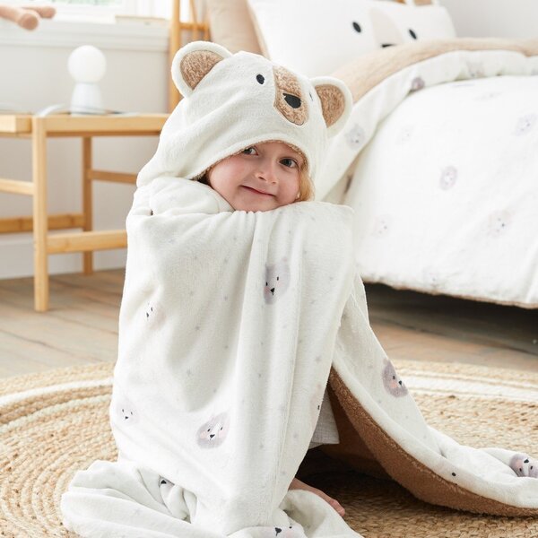 Кафяво-кремаво детско одеяло с качулка от микроплюш 90x125 cm Cosy Bear – Catherine Lansfield