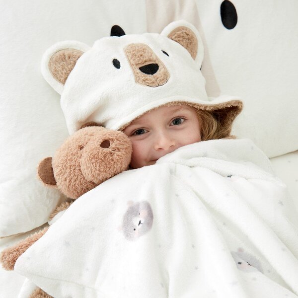 Кафяво-кремаво детско одеяло с качулка от микроплюш 90x125 cm Cosy Bear – Catherine Lansfield