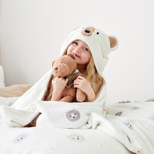 Кафяво-кремаво детско одеяло с качулка от микроплюш 90x125 cm Cosy Bear – Catherine Lansfield
