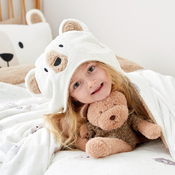 Кафяво-кремаво детско одеяло с качулка от микроплюш 90x125 cm Cosy Bear – Catherine Lansfield