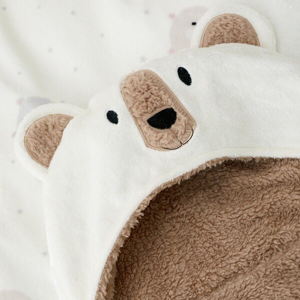 Кафяво-кремаво детско одеяло с качулка от микроплюш 90x125 cm Cosy Bear – Catherine Lansfield