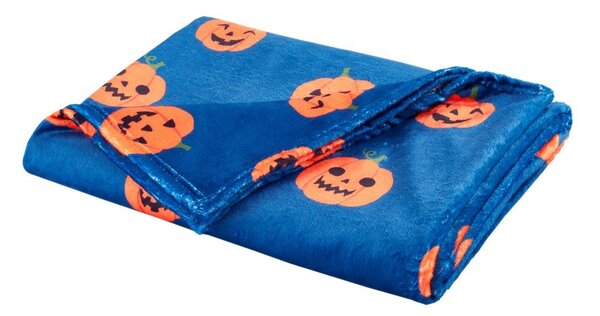 Синьо -оранжево одеяло с хелоуински мотив от микроплюш 130x170 cm Halloween Pumpkins – Catherine Lansfield