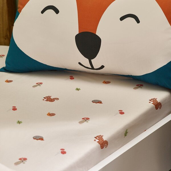 Бежов еластичен единичен детски чаршаф 90x190 cm Fox and Woodland Friends – Catherine Lansfield