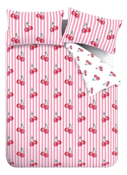 Бяло-розово двойно спално бельо 200x200 cm Disco Cherries Stripes – Catherine Lansfield