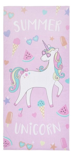 Розовo-лилава памучна плажна кърпа 76x160 cm Summer Unicorn – Catherine Lansfield