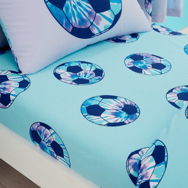 Тюркоазен еластичен двоен детски чаршаф 135x190 cm Tie Dye Football – Catherine Lansfield