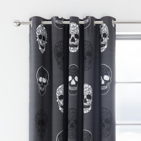 Тъмносива детска завеса 2 бр. 168x183 cm Skulls – Catherine Lansfield