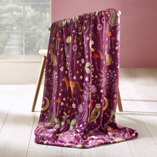 Лилаво одеяло от микроплюш 130x170 cm Enchanted Twilight Animals – Catherine Lansfield