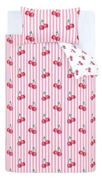 Бяло-розово единично спално бельо 135x200 cm Disco Cherries Stripes – Catherine Lansfield