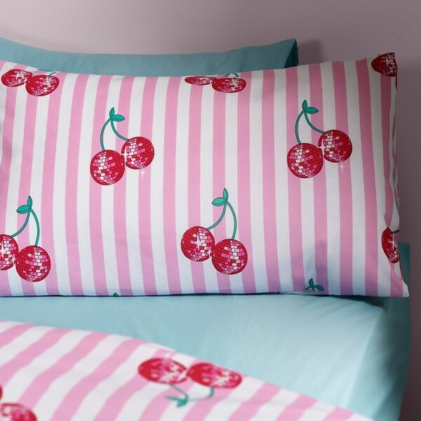 Бяло-розово единично спално бельо 135x200 cm Disco Cherries Stripes – Catherine Lansfield
