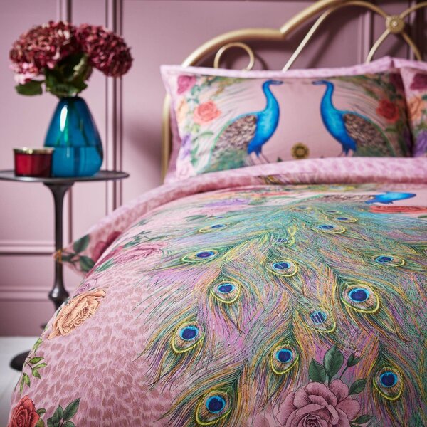 Розово двойно спално бельо от памучен сатен 200x200 cm Xanadu Peacock – Matthew Williamson