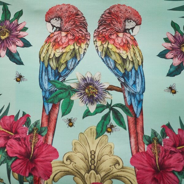 Зелено-синьо двойно удължено спално бельо от памучен сатен 230x220 cm Paradise Parrot – Matthew Williamson