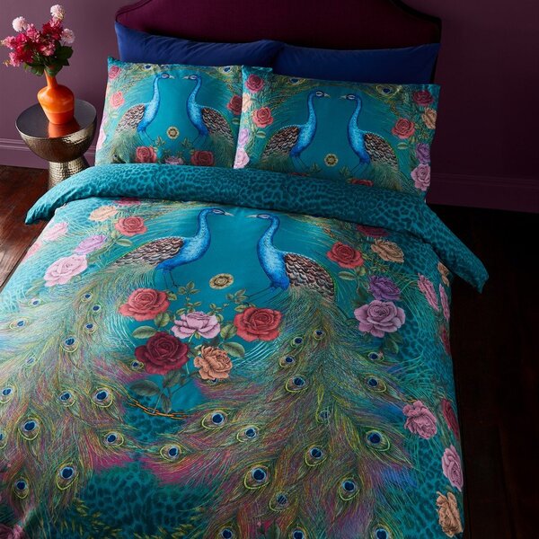 Тюркоазено единично спално бельо от памучен сатен 135x200 cm Xanadu Peacock – Matthew Williamson
