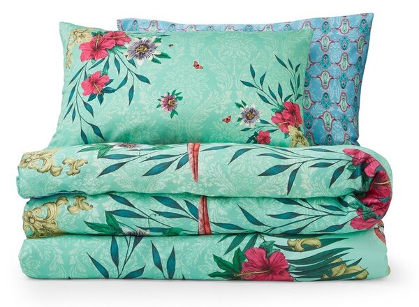 Зелено-синьо двойно удължено спално бельо от памучен сатен 230x220 cm Paradise Parrot – Matthew Williamson
