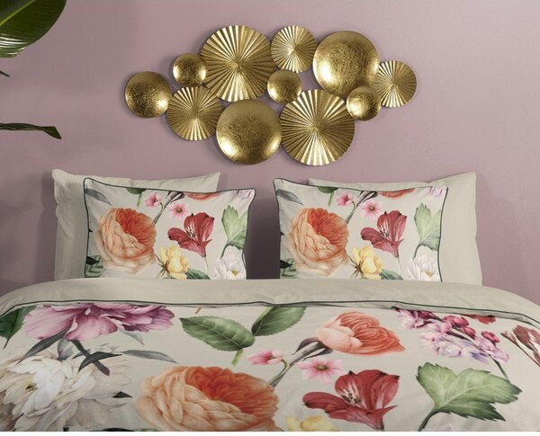 Бежово двойно удължено спално бельо от памучен сатен 200x220 cm Fiori – Descanso