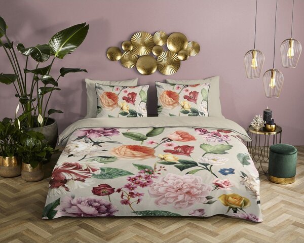 Бежово двойно удължено спално бельо от памучен сатен 200x220 cm Fiori – Descanso