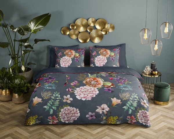 Антрацитно двойно удължено спално бельо от памучен сатен 240x220 cm Parma – Descanso