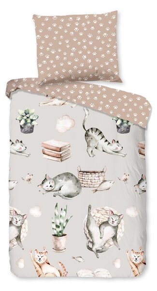 Сиво-кафяво памучно детско спално бельо за детско креватче 120x150 cm Catlife – Good Morning