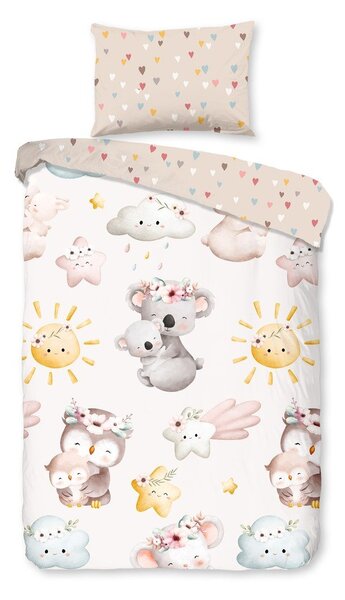 Кафяво-бежово памучно детско спално бельо за детско креватче 100x135 cm Hugs – Good Morning