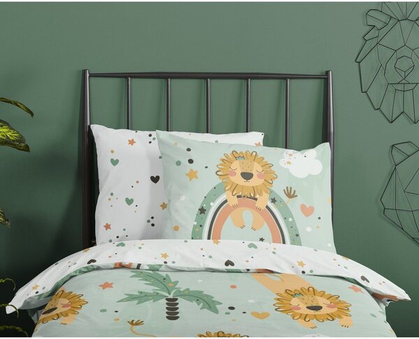 Зелено единично удължено памучно детско спално бельо 140x220 cm Lions – Good Morning