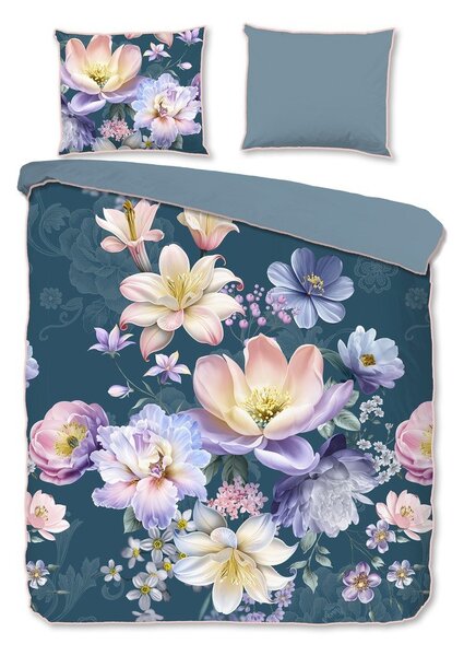 Синьо двойно /удължено спално бельо от памучен сатен 200x220 cm Mirery – Descanso