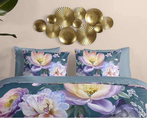 Синьо двойно /удължено спално бельо от памучен сатен 200x220 cm Mirery – Descanso