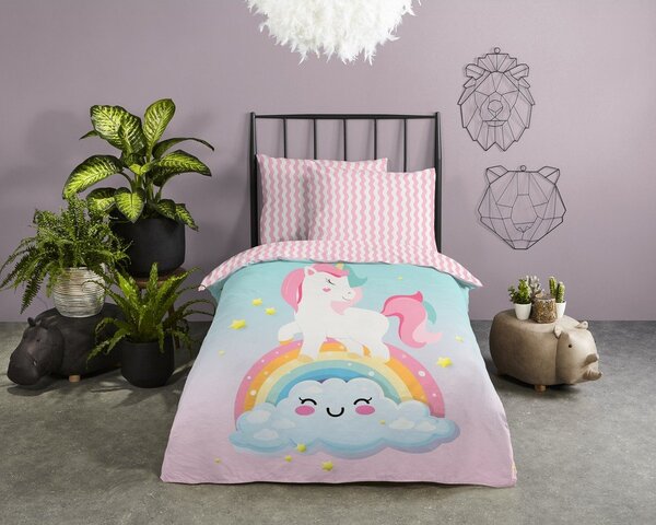 Розово-тюркоазено единично памучно детско спално бельо 140x200 cm Sweety – Good Morning